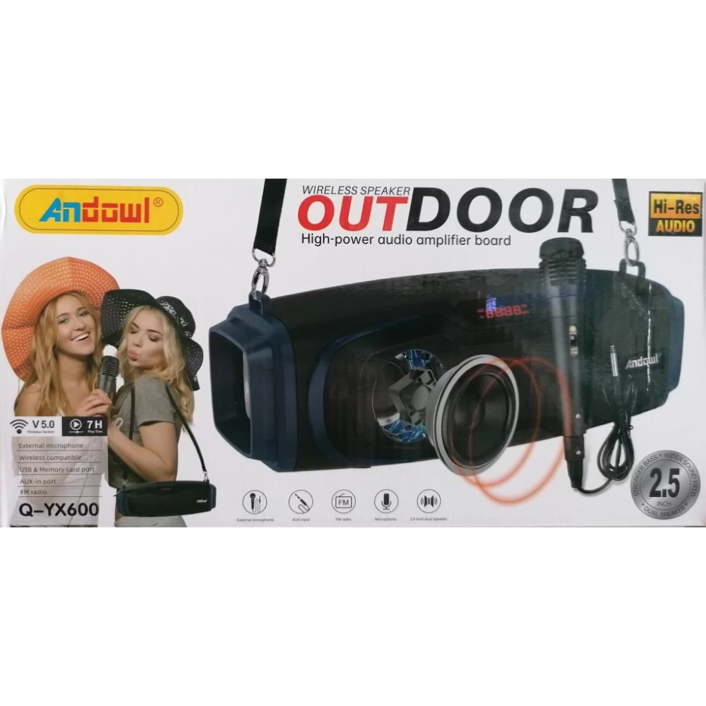 Φορητό Αυτόνομο ηχείο bazooka 20W karaoke bluetooth Andowl μαύρο Q-YX600