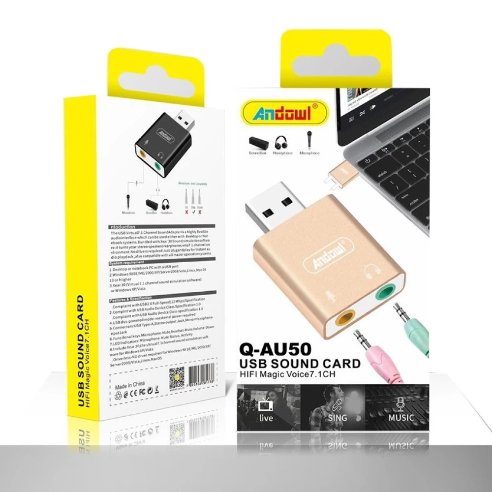 Andowl Q-AU50 Εξωτερική USB Κάρτα Ήχου 7.1 σε Ασημί χρώμα